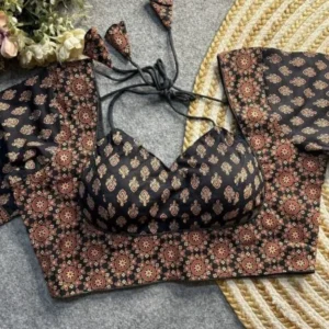 Malishka Export Women’s Navy Black Cotton Ajrakh Printed Readymade Blouse