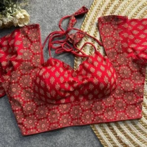 Malishka Export Women’s Black Cotton Ajrakh Printed Readymade Blouse