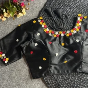 Malishka Export Women’s Black Pure Silk Hand Work Readymade Blouse