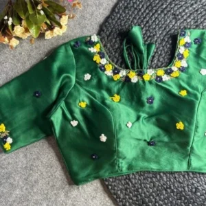 Malishka Export Women’s Green Pure Silk Hand Work Readymade Blouse