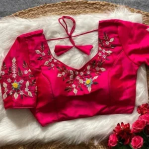 Malishka Export Women’s Pink Banglori Silk Embroidery Readymade Blouse