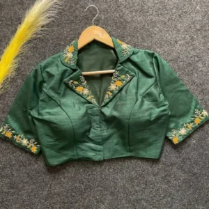 Malishka Export Women’s Green Banglori Silk Hand Work Readymade Blouse