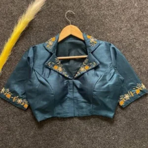 Malishka Export Women’s Grey Banglori Silk Hand Work Readymade Blouse