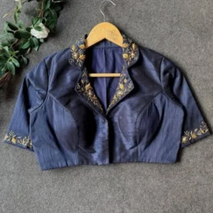 Malishka Export Women’s Navy Blue Banglori Silk Hand Work Readymade Blouse