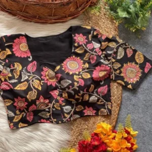 Malishka Export Women’s Black Cotton Hand Work Readymade Blouse