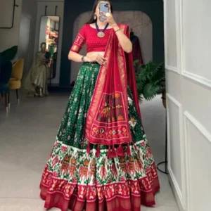 Malishka Export Womens Green Dola Silk With Foil Print Lehenga Choli Set