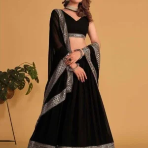 Avantini Women?s Black Faux Georgette With Embroidered Lehenga Choli Set