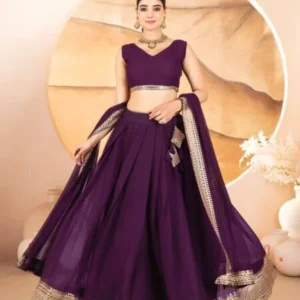 Avantini Women’s Purple Faux Georgette With Embroidered Lehenga Choli Set