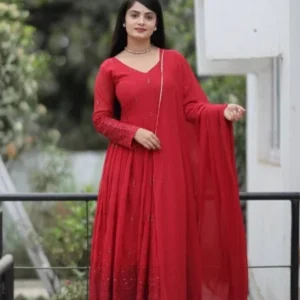 Avantini Women’s Black Roman Cotton Solid Anarkali Kurta Pant With Dupatta