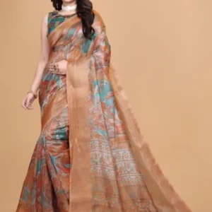 Avantini Banarasi Silk Woven Orange Saree With Unstitched Blouse Piece