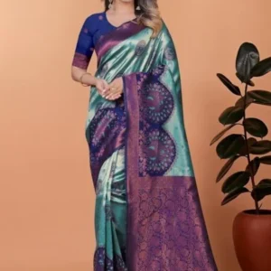 Avantini Peacock Aura Banarasi Silk Saree With Unstitched Blouse Piece