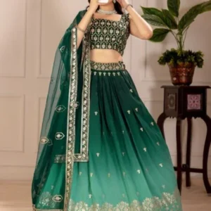 Malishka Export Womens Green Simmer Silk Embroidery Lehenga Choli Set