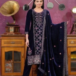 Avantini Women’s Blue Georgette Embroidered Straight Kurta Lehenga With Dupatta