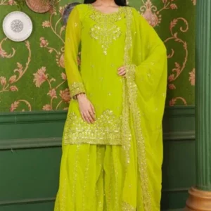 Avantini Women’s Black Chinon Sequence Straight Kurta Sharara With Dupatta