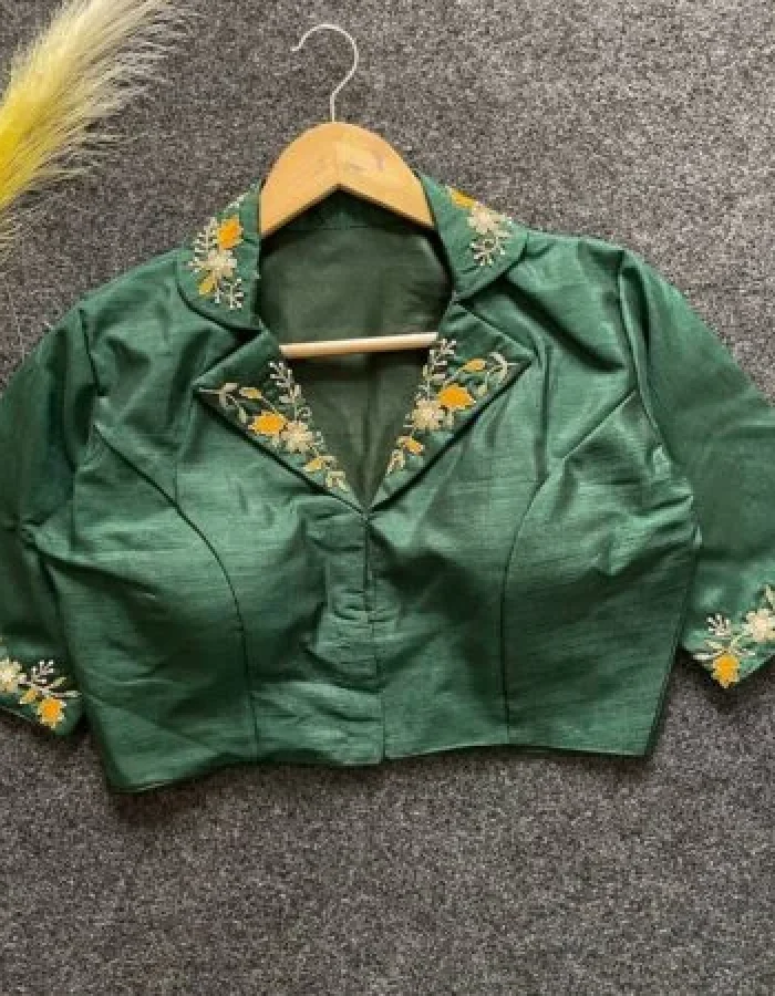 Malishka Export Women’s Green Banglori Silk Hand Work Readymade Blouse
