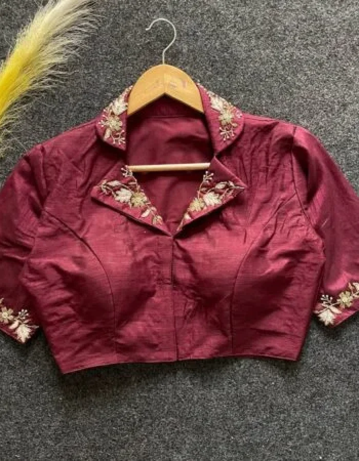 Malishka Export Women’s Maroon Banglori Silk Hand Work Readymade Blouse