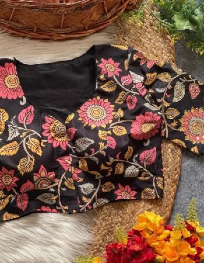 Malishka Export Women’s Black Cotton Hand Work Readymade Blouse