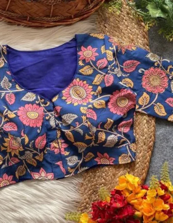 Malishka Export Women’s Blue Cotton Hand Work Readymade Blouse