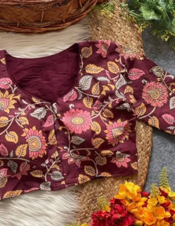 Malishka Export Women’s Maroon Cotton Hand Work Readymade Blouse