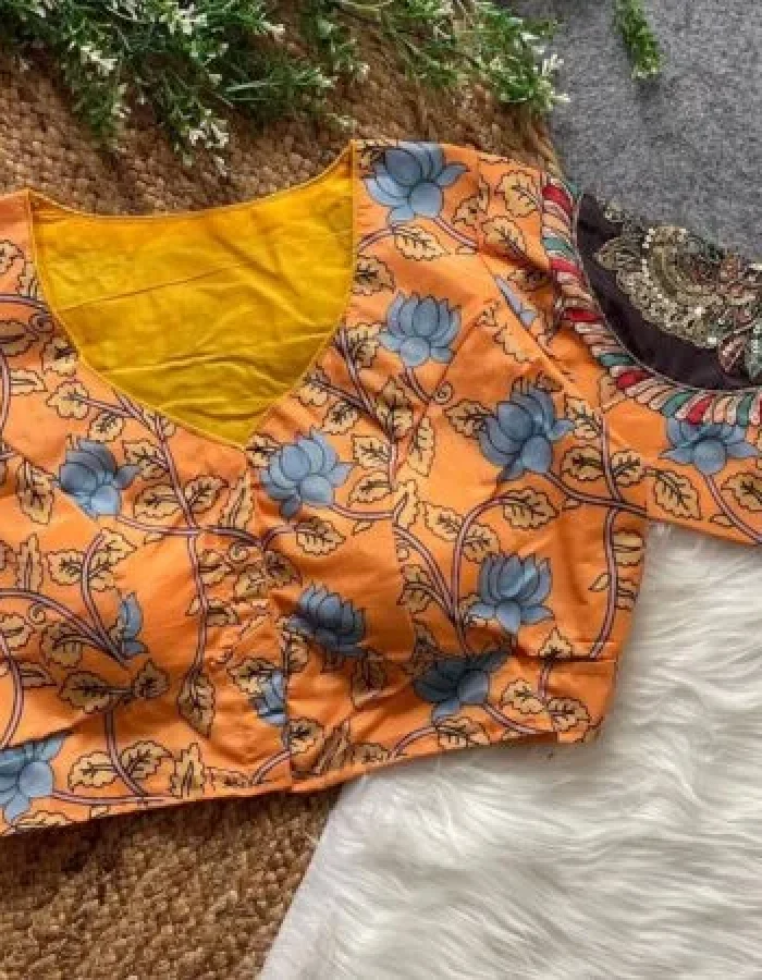 Malishka Export Women’s Orange Cotton Hand Work Readymade Blouse