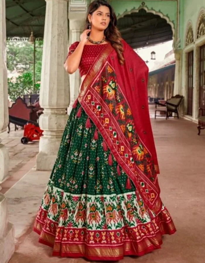 Malishka Export Womens Green Dola Silk With Foil Print Lehenga Choli Set