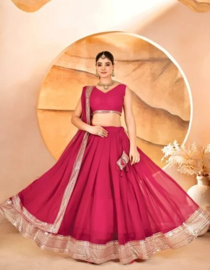 Avantini Women’s Pink Faux Georgette With Embroidered Lehenga Choli Set