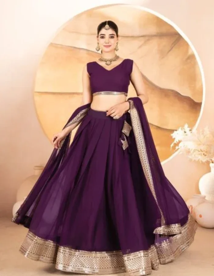 Avantini Women’s Purple Faux Georgette With Embroidered Lehenga Choli Set