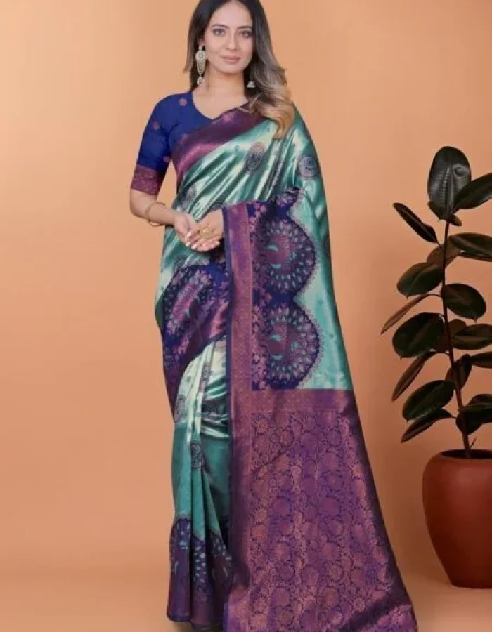 Avantini Peacock Aura Banarasi Silk Saree With Unstitched Blouse Piece